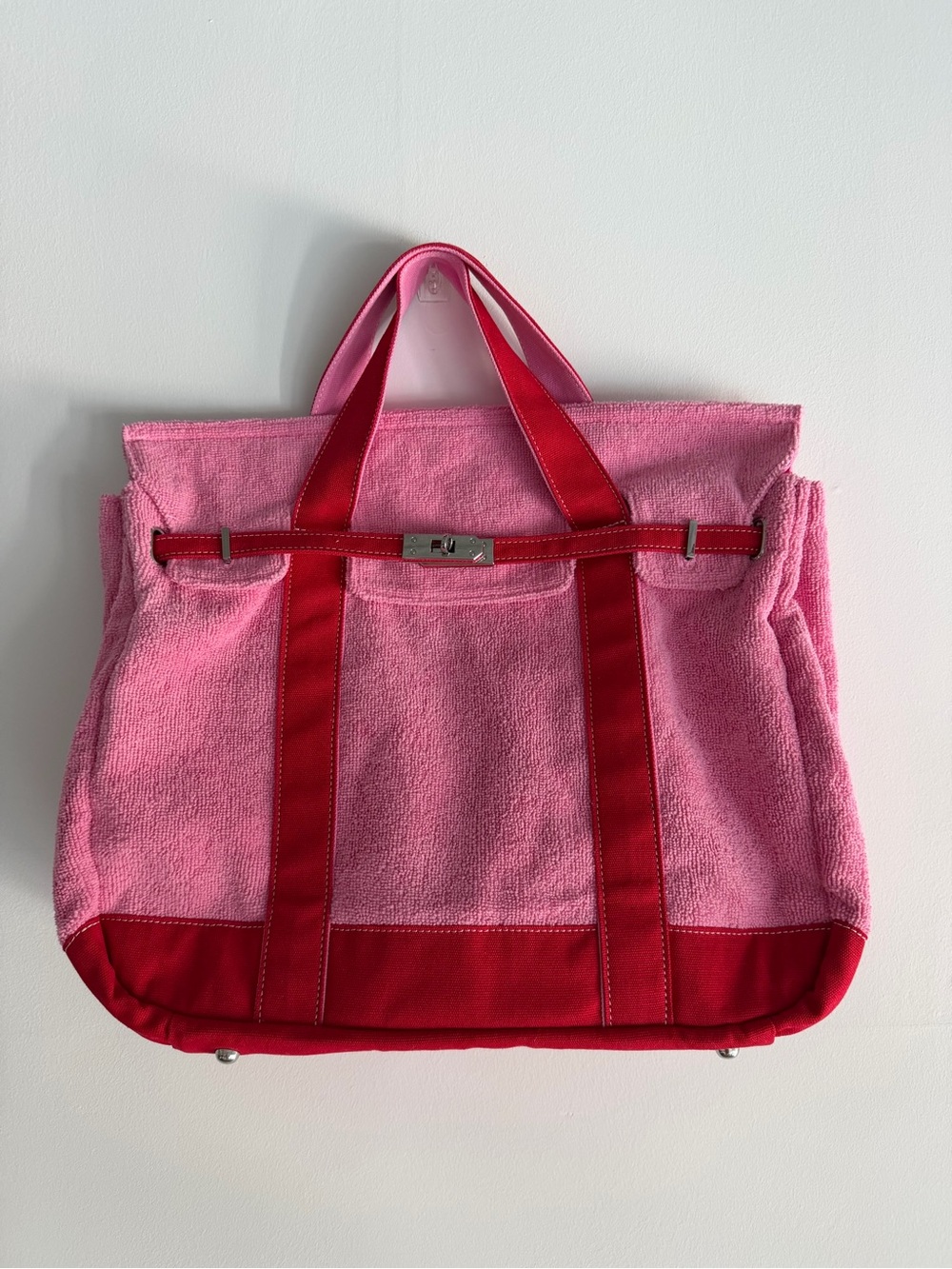 Pink and Red Canvas Boatkin Tote with Contrast Trim Large